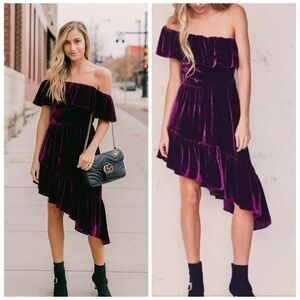 LoveShackFancy Purple Velvet One Shoulder Party Midi Dress Size 2 NWT